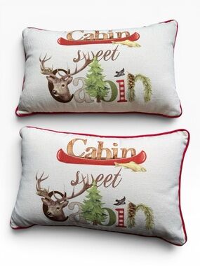 Two Creative Co-Op "Cabin Sweet Cabin" Lumbar Pillows - NWOT